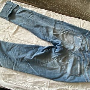 Denim Pull on straight leg distressed jeans